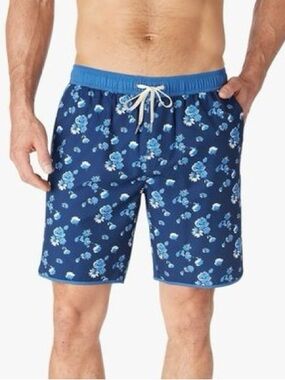 Fair Harbor Anchor Swim Trunks Boardshorts Blue Beach Floral